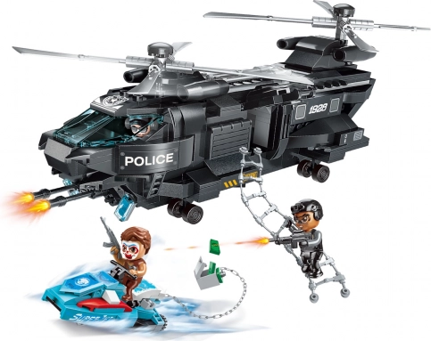 Qman Police Battle Force tajna misija Orel – policijski helikopter s skuterjem in figuricami