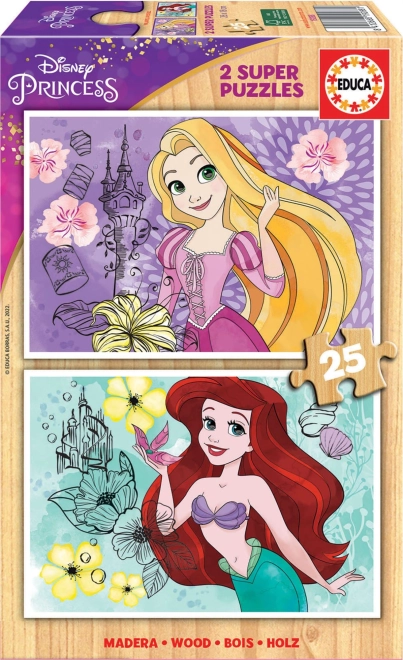 Lesene sestavljanke EDUCA Disney princese Rapunzel in ARIEL 2×25 koščkov