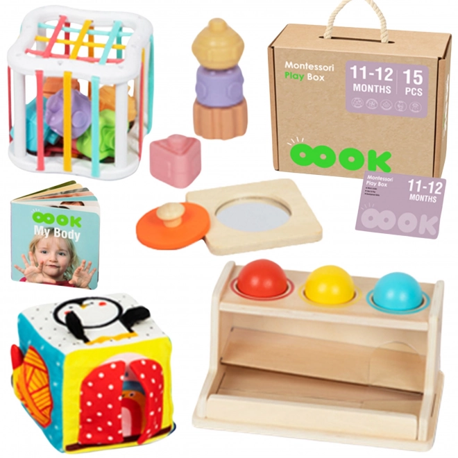 Izobraževalna škatla montessori XXL 5v1 za dojenčke 11-12 mesecev