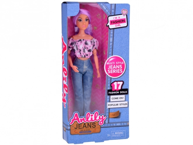 Anlily punčka z dolgimi pastelnimi lasmi v kavbojkah