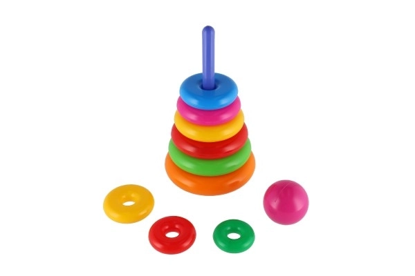 Sestavljanka piramida s plastičnimi obročki, 28 cm, 2 vrste v mrežici, 12m+