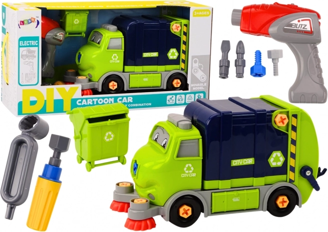 Risani DIY smetarski tovornjak za sestavljanje – moder