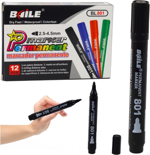 Permanentni vodoodporni označevalnik črn 2,5–4,5 mm