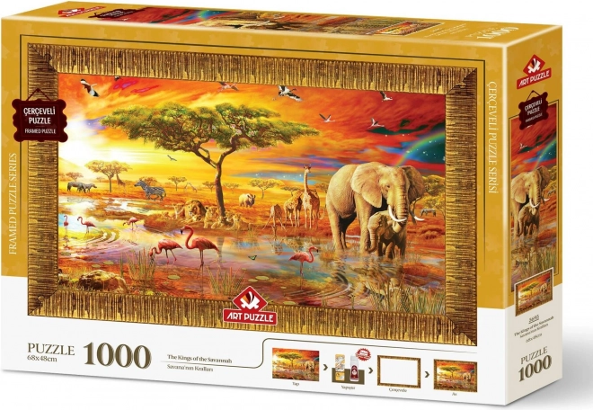 ART PUZZLE Sestavljanka z okvirjem in lepilom 3v1 1000 kosov – Kralji Savane