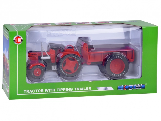 Rdeči kovinski traktor z gumijastimi kolesi 1:18