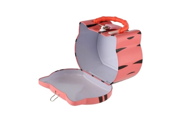 Kovinska hranilnica mačka s ključavnico 14x12cm 3 barve v plastični škatli