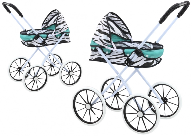 Voziček za lutke Velika kolesa Zložljiv Zebra Turkizna