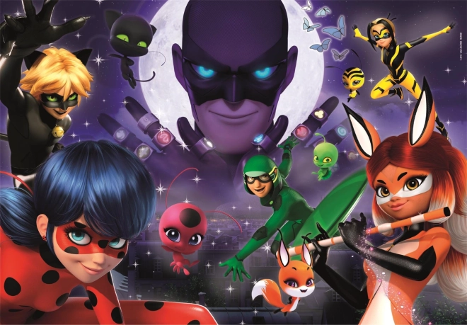 Clementoni puzzle Miraculous: Čudežni Pikapolonica in Črni maček 104 kosov