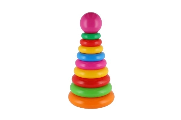 Sestavljanka piramida s plastičnimi obročki, 28 cm, 2 vrste v mrežici, 12m+