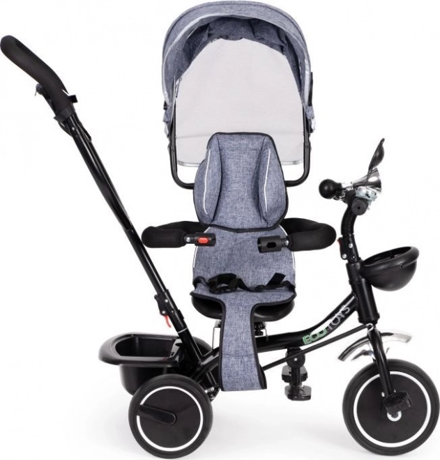 ECOTOYS Tricikel s streho in vodilno palico siva