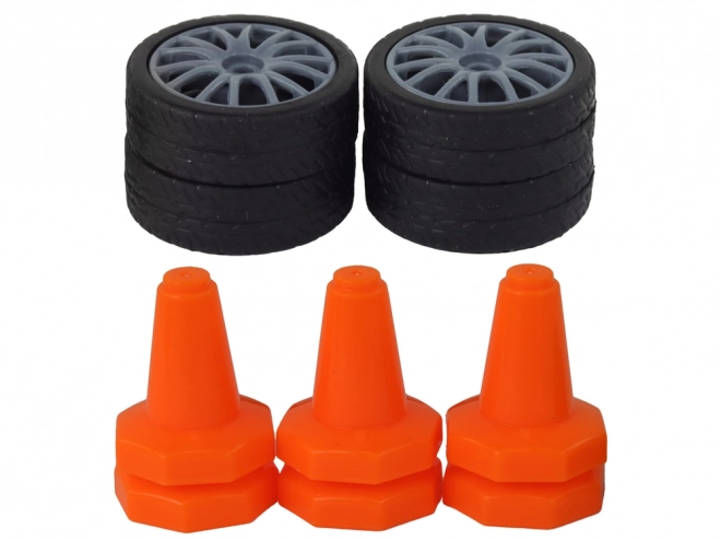 Športni avto R/C 1:24 na daljinsko upravljanje z zamenljivimi kolesi – sivo