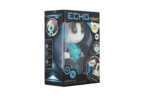 Robot ECHO ponavljajoče stavke kovinski 12cm modri na baterije s zvokom in svetlobo v škatli 10,5x15x5,5cm