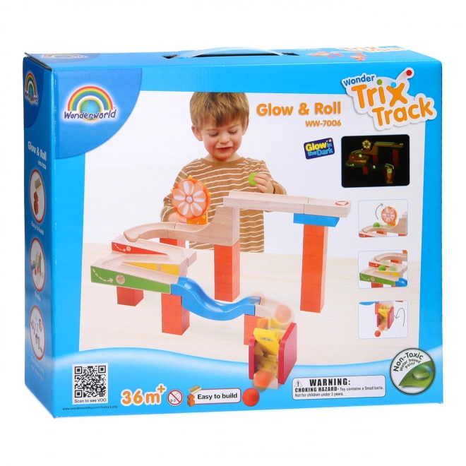Lesena kroglična steza Wonder Trix Track: Svetleča in Roličke