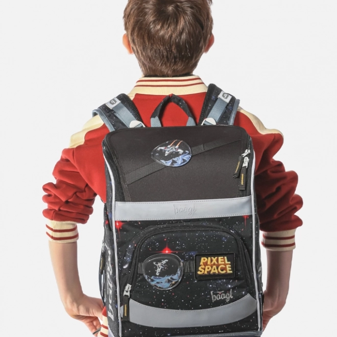 Šolski set BAAGL: Zippy Plus Pixel Space - aktovka, puščica, vrečka