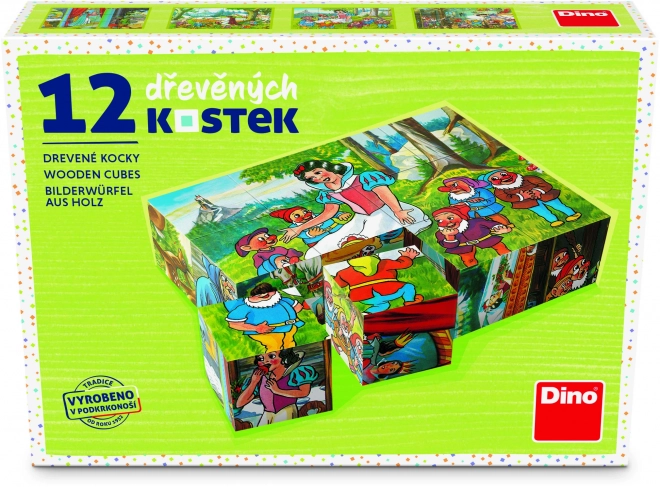 Kocke kubus Sneguljčica les 12 kos v škatli 16x12x4cm