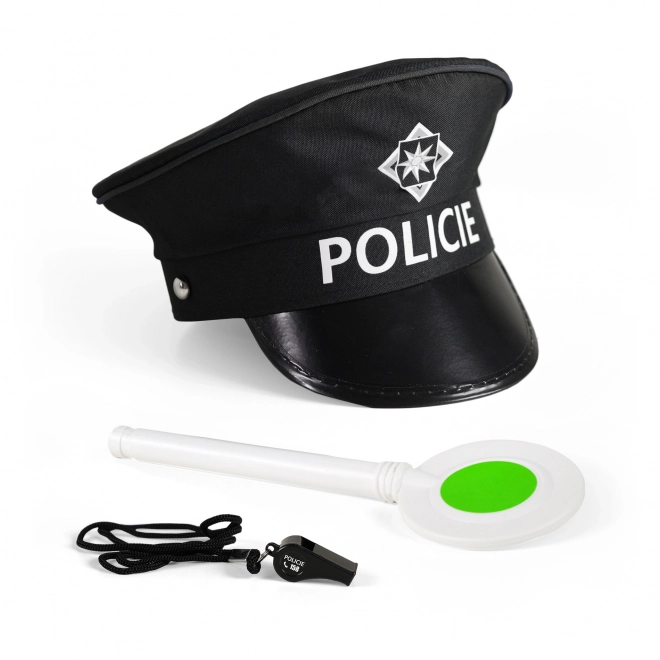 Set policija tkanina/plast kapa, znak, piščalka na kartonu 30x48x8cm