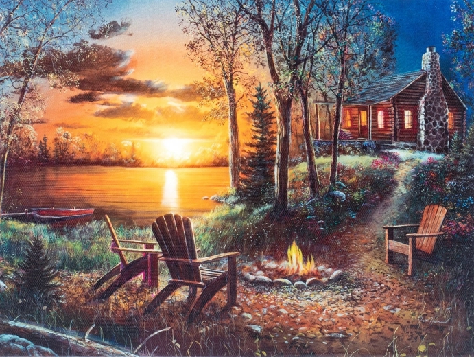 Diamantno slikanje – hiša ob jezeru 30 × 40 cm