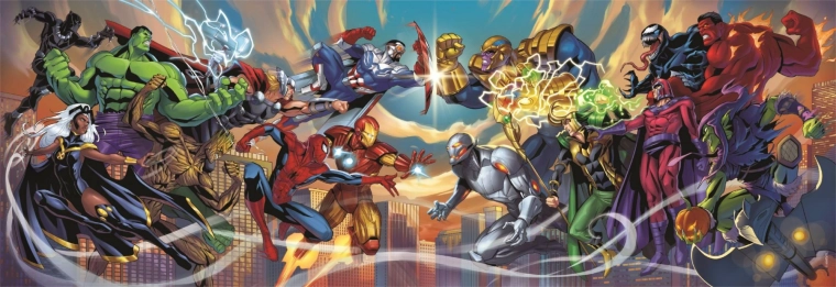 Panoramske puzzle Marvel: Junaki vs. zlikovci 1000 koščkov