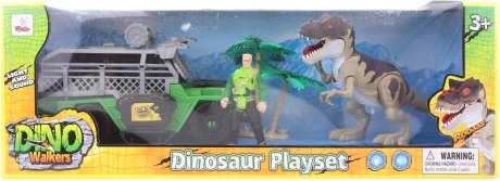 Komplet z baterijskim dinozavrom s terenskim vozilom in figurico