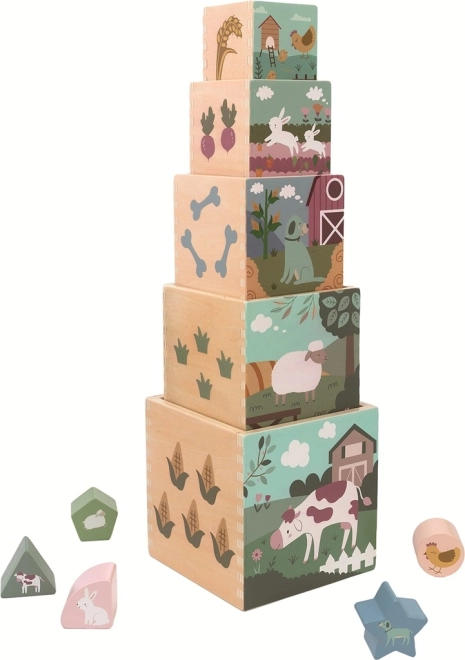 Zložljiv lesen stolp s kockami Farma 2Kids Toys