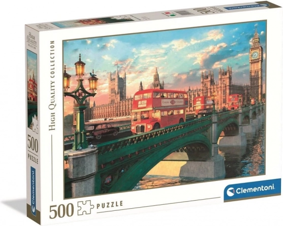 Sestavljanka 500 kosov CLEMENTONI – Westminster Bridge, Big Ben in rdeči avtobus