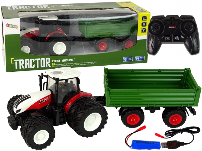 Daljinsko voden traktor s prikolico 1:24 rdeče-zelen