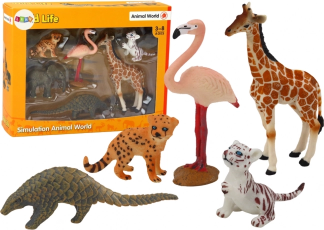 Set figur Živali: Žirafa, Plamenec, Slon, Tiger