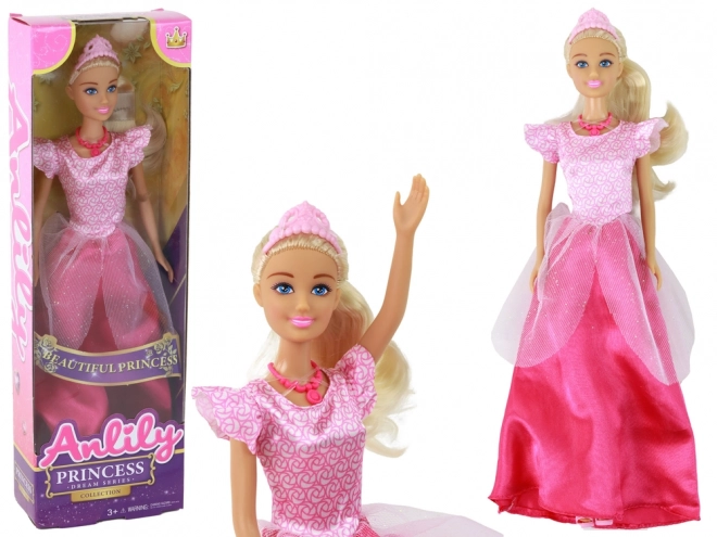 Lutka Anlily Princeska Blondinka s Tiarou v Roza Obleki