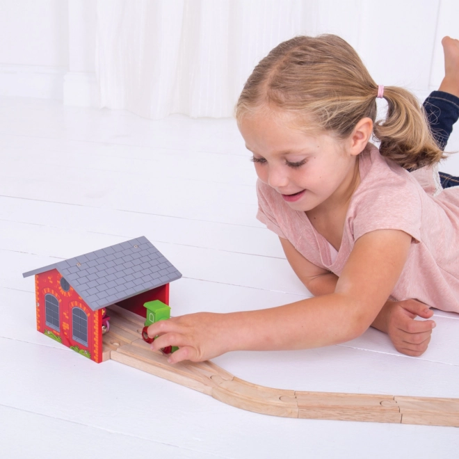 Leseno skladišče za dva vlakovna kompleta Bigjigs Rail