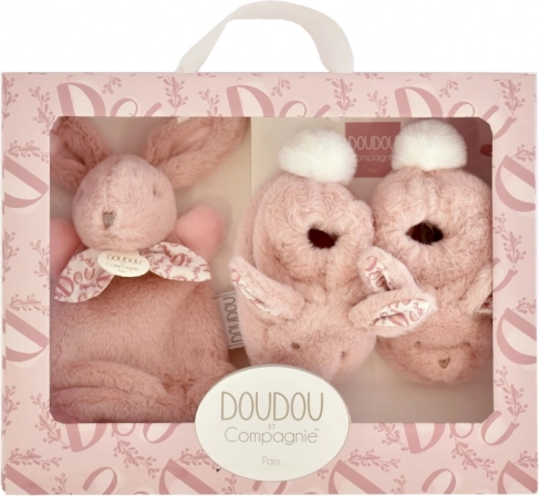 Doudou Darilni set - Plišasti zajček in copatki