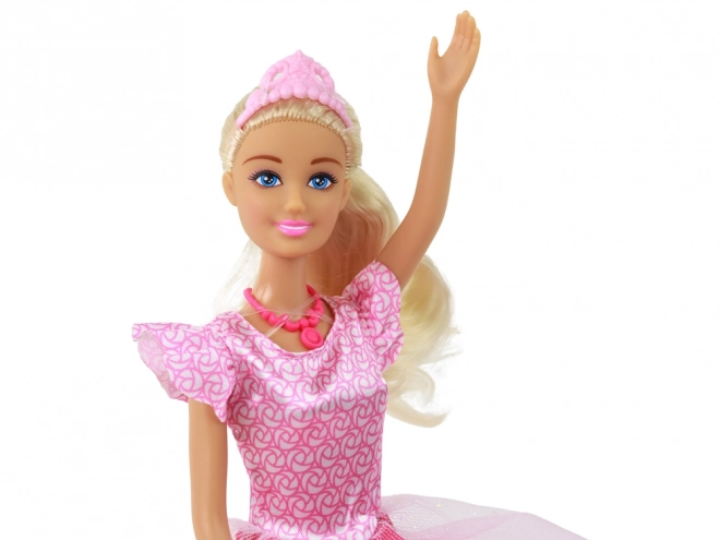 Lutka Anlily Princeska Blondinka s Tiarou v Roza Obleki
