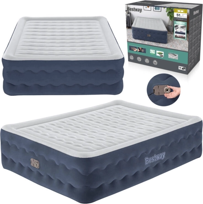 Bestway napihljiva vzmetnica Queen Tritech z vgrajeno črpalko 203 × 152 × 51 cm