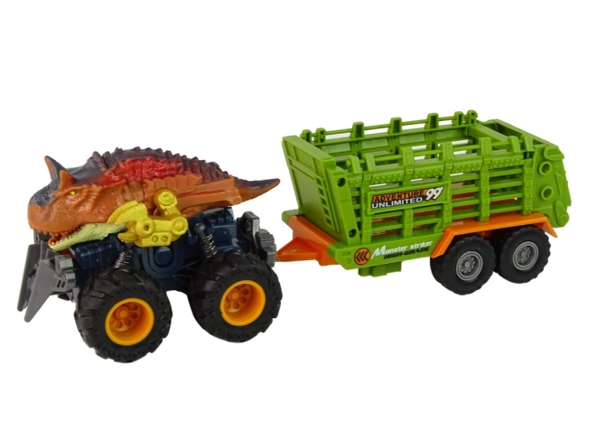 Dinozavrsko vozilo s prikolico in 4 figuricami dinozavrov
