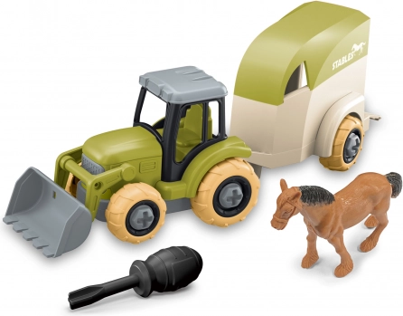 Vijačni traktor s prikolico za konja – gradbeni set za otroke 3+