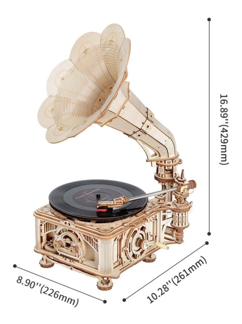 RoboTime 3D lesene mehanske puzzle Gramofon (ročni pogon)