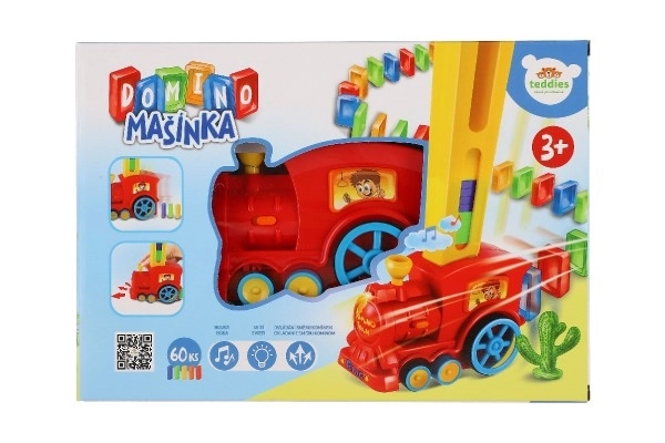 Lokomotiva/Vlak domino postavljajoči plast 16cm na baterije z zvokom in svetlobo v škatli 33x23,5x8cm