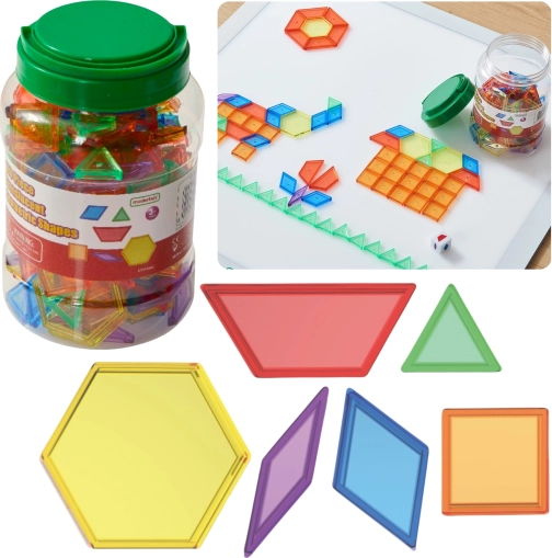 MASTERKIDZ montessori mozaika tangram iz prozornih geometrijskih likov, 140 kosov