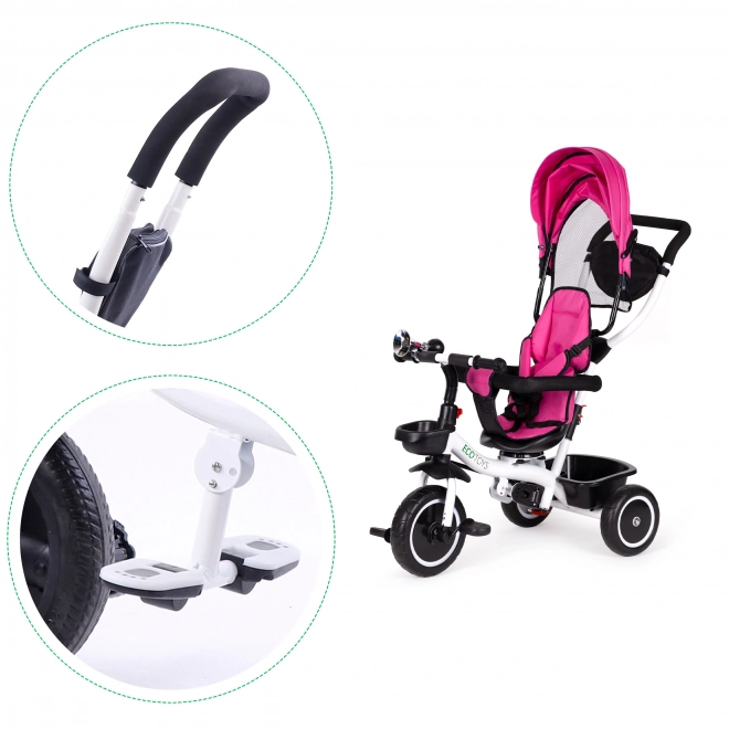ECOTOYS Tricikel s streho in vodilno palico - roza