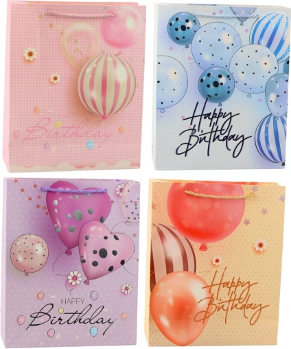 Darilna vrečka za rojstni dan z baloni Happy Birthday 32 × 26 × 12 cm