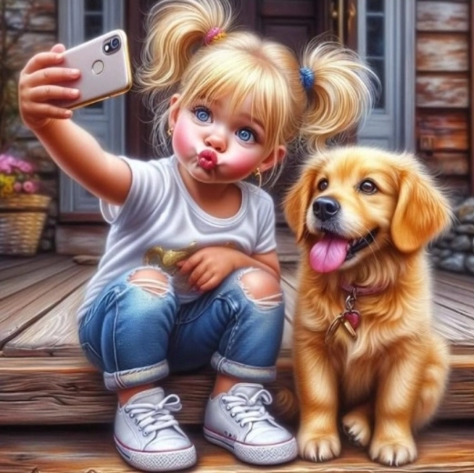 Diamantno slikanje Selfie s kužkom 30x40 cm