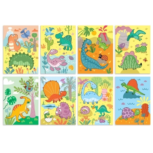 Čarobne vodne pobarvanke Dinozavri blok 12x14cm + čopič 8 listov v škatli