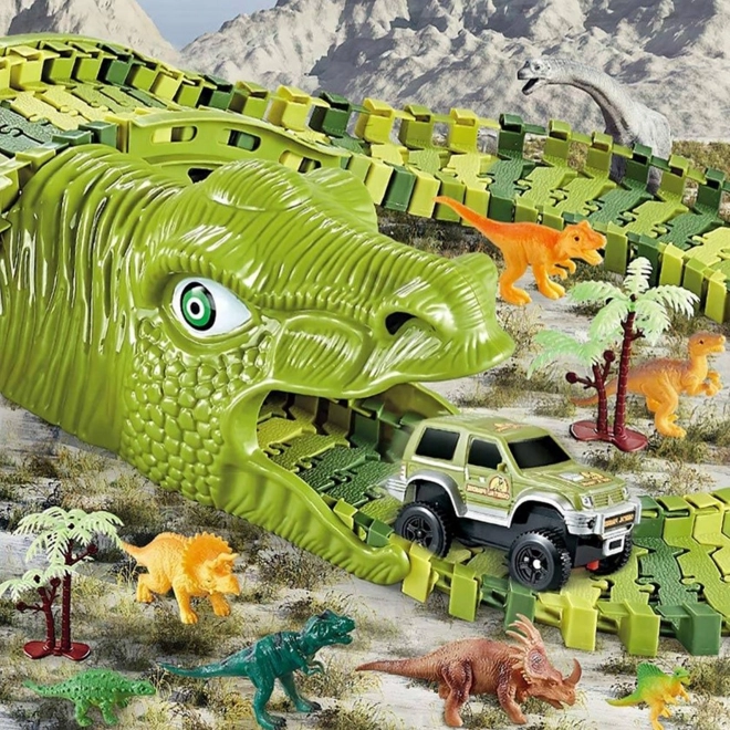 Dinozavrska dirkalna proga z avtomobilčkom in figurami