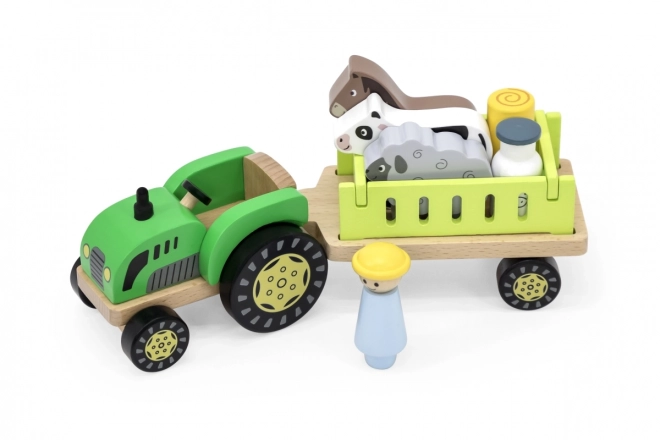 Leseni traktor z živalicami
