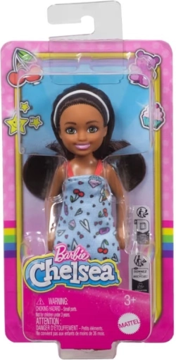 Punčka BARBIE Chelsea – modra oblekica z barvitim potiskom