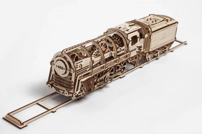 Mehanske lesene puzzle UGEARS - Parna lokomotiva s tenderjem