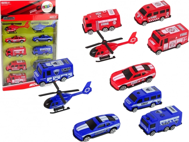 set 10 reševalnih vozilc policija in gasilci