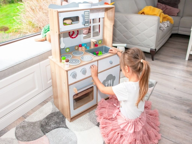 Lesena otroška kuhinja s priborom Ecotoys