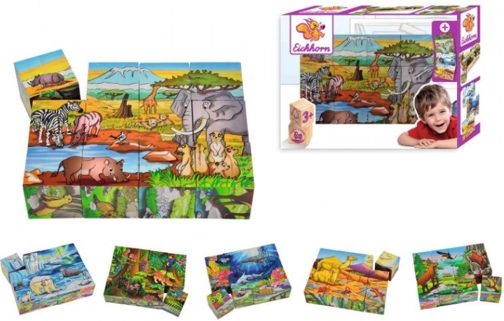 Lesene slikovne kocke EICHHORN, 12 kock, 6 motivov