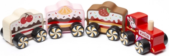Leseni vlak z magneti Cakes 4 deli CUBIKA