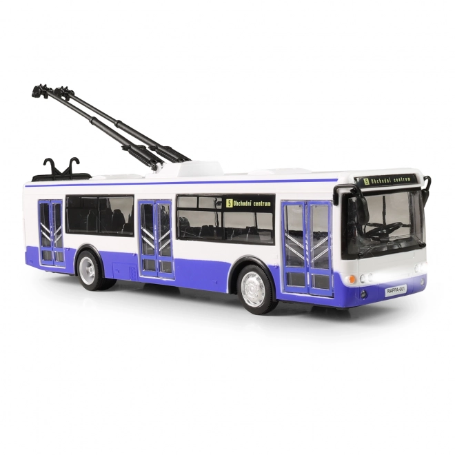 Trolejbus, ki napoveduje postaje v češčini, 28 cm moder